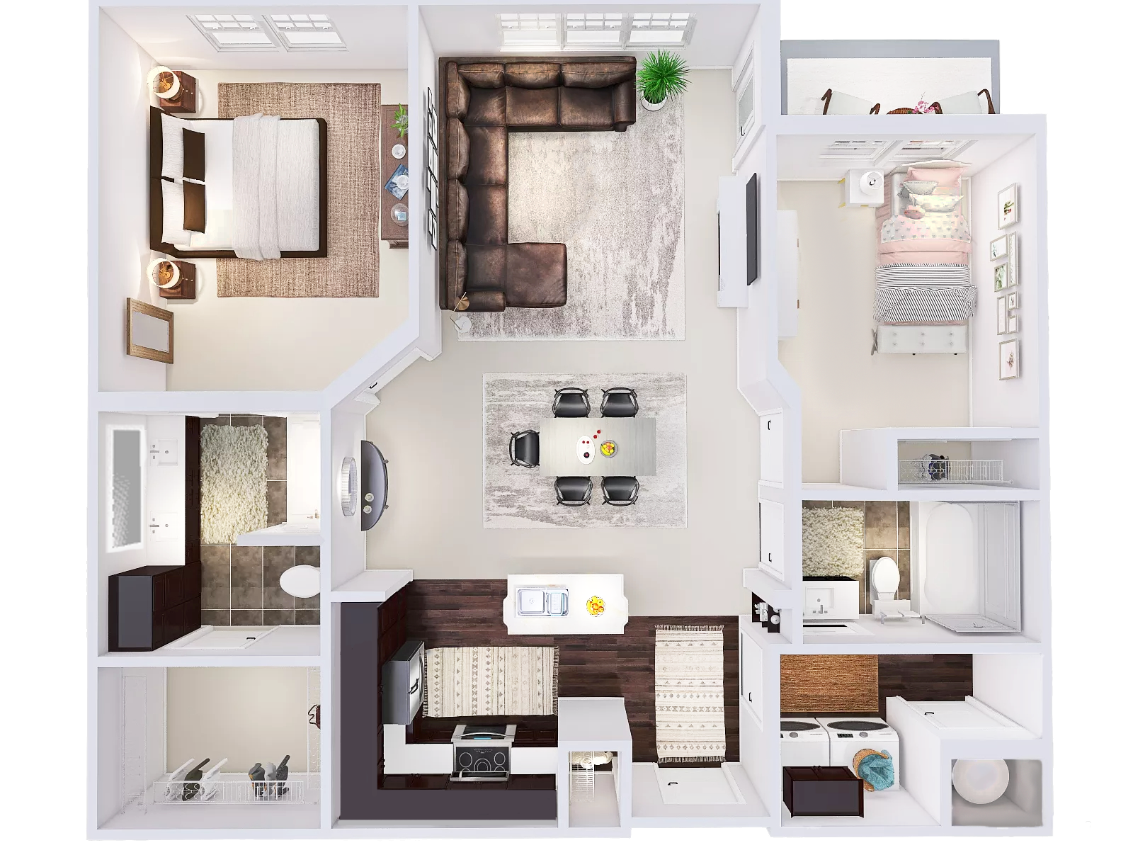 Floor plan for 2 beds, 2 baths, 1101 sqft